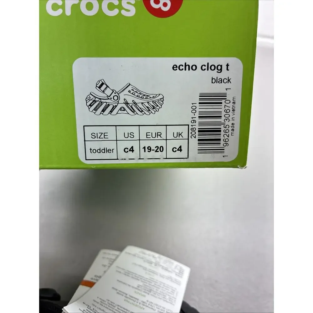 Kids Crocs Echo Clog T Black – 208191-001 C4 4c New With Box